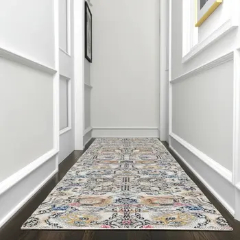 10' Ivory And Blue Floral Runner Rug