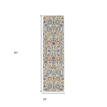 8' Ivory And Blue Floral Runner Rug