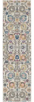 8' Ivory And Blue Floral Runner Rug