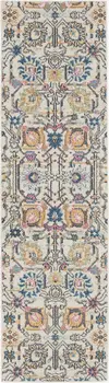 8' Ivory And Blue Floral Runner Rug