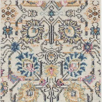 8' Ivory And Blue Floral Runner Rug