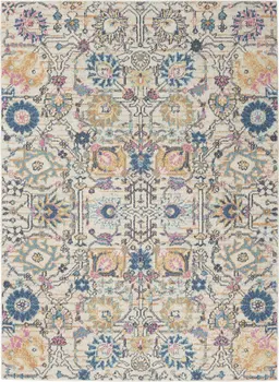 5' X 7' Ivory And Blue Floral Area Rug