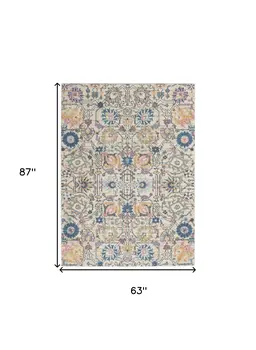 5' X 7' Ivory And Blue Floral Area Rug