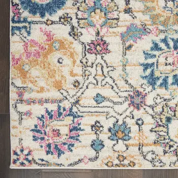 5' X 7' Ivory And Blue Floral Area Rug