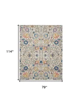 7' X 10' Ivory And Blue Floral Area Rug