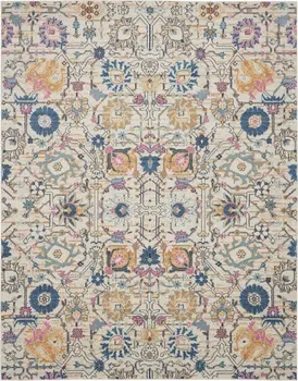 7' X 10' Ivory And Blue Floral Area Rug