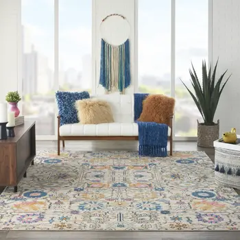 8' X 10' Ivory And Blue Floral Area Rug