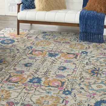 8' X 10' Ivory And Blue Floral Area Rug