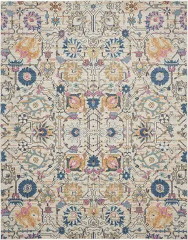 8' X 10' Ivory And Blue Floral Area Rug