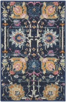 2' X 3' Navy Blue Yellow And Pink Floral Area Rug
