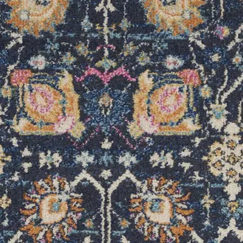 10' Navy Blue Yellow And Pink Floral Runner Rug
