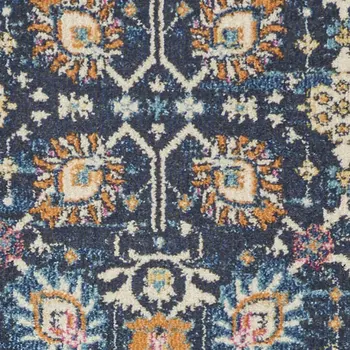 8' Navy Blue Yellow And Pink Floral Runner Rug