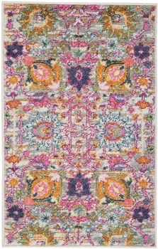 2' X 3' Silver Gray And Pink Floral Distressed Area Rug