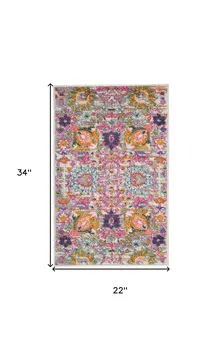 2' X 3' Silver Gray And Pink Floral Distressed Area Rug