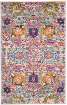 2' X 3' Silver Gray And Pink Floral Distressed Area Rug