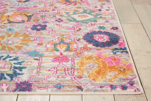 4' X 6' Silver Gray And Pink Floral Distressed Area Rug