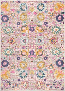7' X 10' Silver Gray And Pink Floral Distressed Area Rug
