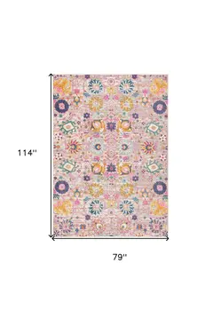 7' X 10' Silver Gray And Pink Floral Distressed Area Rug
