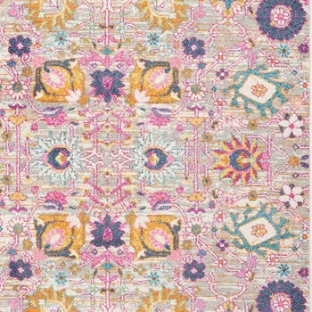 7' X 10' Silver Gray And Pink Floral Distressed Area Rug