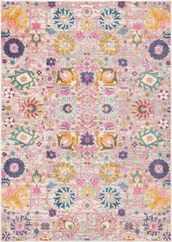 7' X 10' Silver Gray And Pink Floral Distressed Area Rug