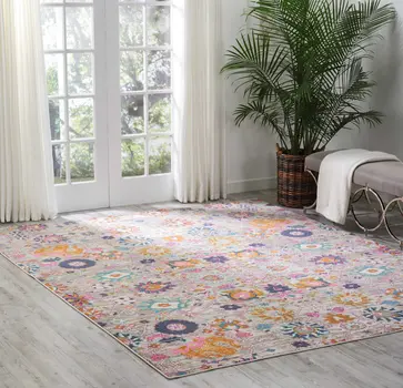 8' X 10' Silver Gray And Pink Floral Distressed Area Rug