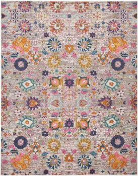 8' X 10' Silver Gray And Pink Floral Distressed Area Rug