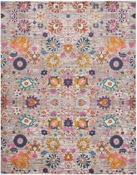8' X 10' Silver Gray And Pink Floral Distressed Area Rug