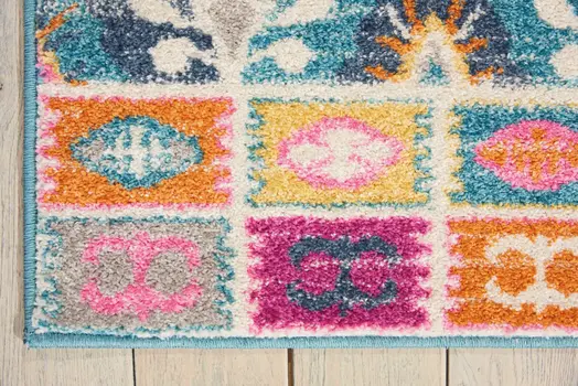 4' X 6' Gray Blue And Orange Ogee Distressed Area Rug