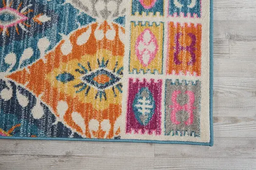 8' X 10' Gray Blue And Orange Ogee Distressed Area Rug