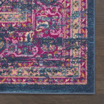 10' Blue And Pink Medallion Distressed Runner Rug