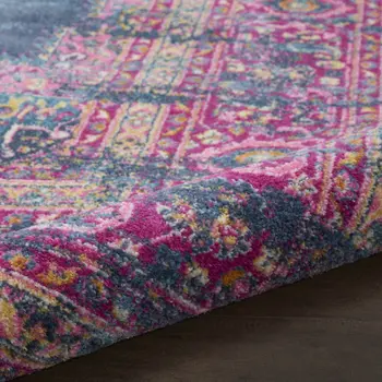 2' X 3' Blue And Pink Medallion Distressed Area Rug