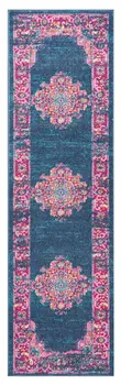 8' Blue And Pink Medallion Distressed Runner Rug