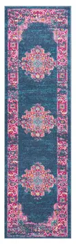 8' Blue And Pink Medallion Distressed Runner Rug