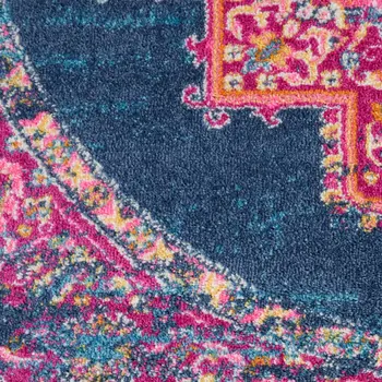 5' Blue And Pink Medallion Distressed Round Rug