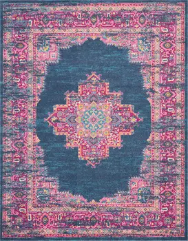 8' X 10' Blue And Pink Medallion Distressed Area Rug