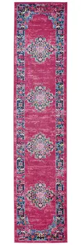 10' Fuchsia And Blue Oriental Distressed Runner Rug