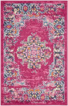 2' X 3' Fuchsia And Blue Oriental Distressed Area Rug