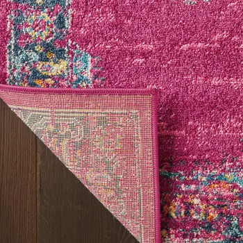 4' X 6' Fuchsia And Blue Oriental Distressed Area Rug