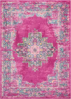 4' X 6' Fuchsia And Blue Oriental Distressed Area Rug