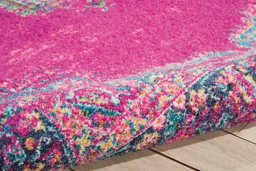 7' X 10' Fuchsia And Blue Oriental Distressed Area Rug