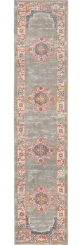 10' Gray And Gold Medallion Distressed Runner Rug