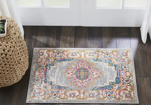 2' X 3' Gray And Gold Medallion Distressed Area Rug
