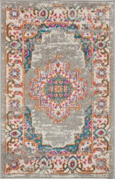 2' X 3' Gray And Gold Medallion Distressed Area Rug