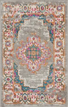 2' X 3' Gray And Gold Medallion Distressed Area Rug