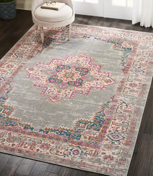 7' X 10' Gray And Gold Medallion Distressed Area Rug