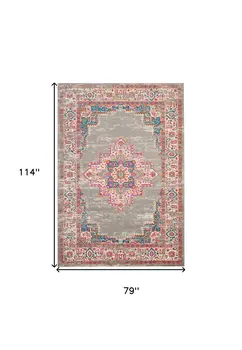 7' X 10' Gray And Gold Medallion Distressed Area Rug