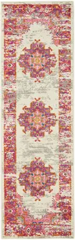 6' Ivory And Fuchsia Oriental Distressed Runner Rug