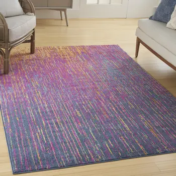 5' X 7' Blue And Orange Abstract Area Rug
