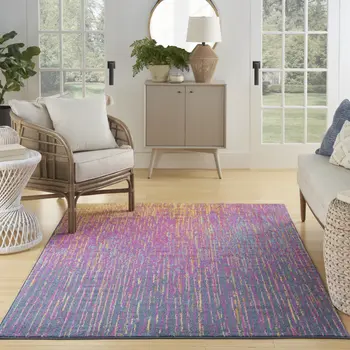 5' X 7' Blue And Orange Abstract Area Rug