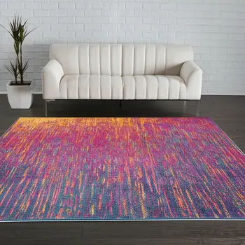5' X 7' Blue And Orange Abstract Area Rug